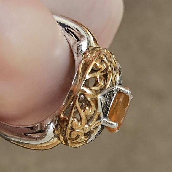 Victoria Wieck 1.32ct Fire Opal & Brown Diamond 2 tone ring- Size 7 - Picture 8 of 11